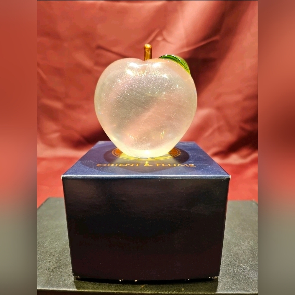 Orient And Flume Glass Apple Paperweight Crackle Glitter Signed And Dated W/Box